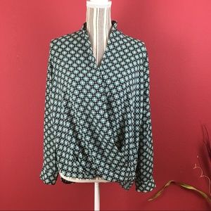 PLEIONE Women's Long Sleeve Surplice Blouse Top M